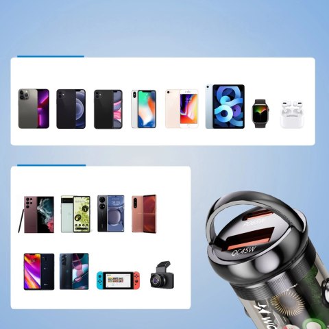 Wozinsky Ładowarka 65W samochodowa USB-C PD 65W / USB-A 45W QC 3.0 - czarna