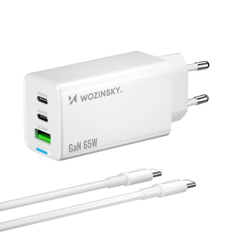 Wozinsky ładowarka GaN 65W z portami USB 2xUSB-C z kabelm C-C 65W - biała