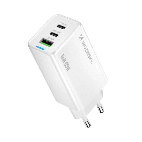 Wozinsky ładowarka GaN 65W z portami USB 2xUSB-C z kabelm C-C 65W - biała