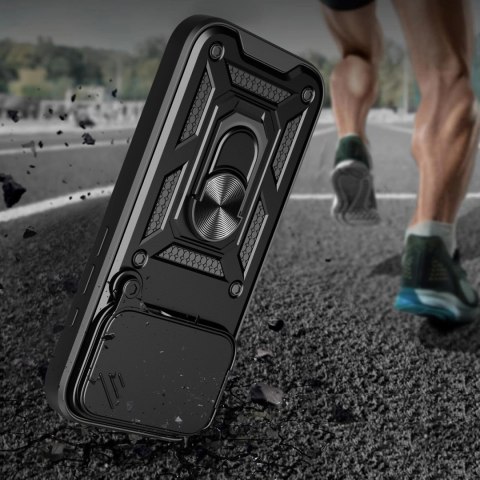 Etui Hybrid Armor Camshield na iPhone 17 Pro Max pancerne z podstawką i osłoną aparatu - czarne