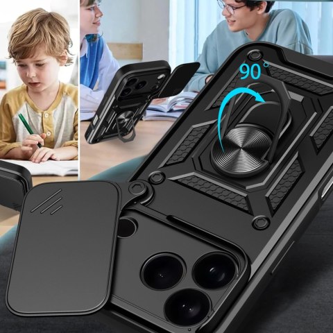 Etui Hybrid Armor Camshield na iPhone 17 Pro Max pancerne z podstawką i osłoną aparatu - czarne