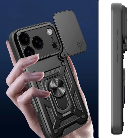 Etui Hybrid Armor Camshield na iPhone 17 Pro pancerne z podstawką i osłoną aparatu - czarne