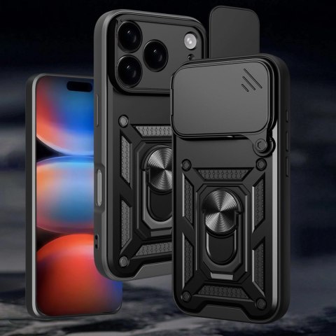 Etui Hybrid Armor Camshield na iPhone 17 Pro pancerne z podstawką i osłoną aparatu - czarne