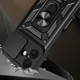 Etui Hybrid Armor Camshield na iPhone 17 pancerne z podstawką i osłoną aparatu - czarne