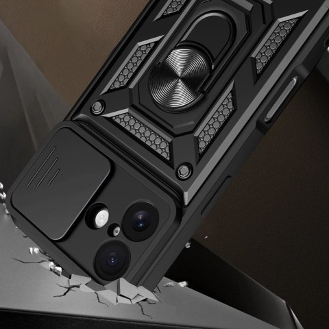 Etui Hybrid Armor Camshield na iPhone 17 pancerne z podstawką i osłoną aparatu - czarne