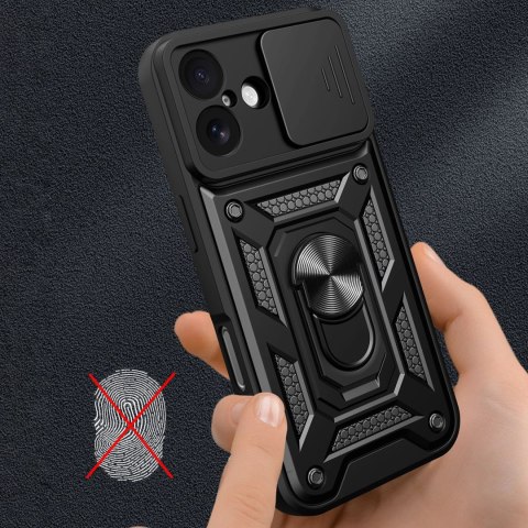 Etui Hybrid Armor Camshield na iPhone 17 pancerne z podstawką i osłoną aparatu - czarne