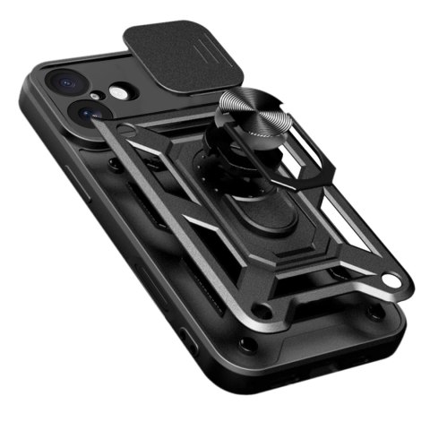 Etui Hybrid Armor Camshield na iPhone 17 pancerne z podstawką i osłoną aparatu - czarne