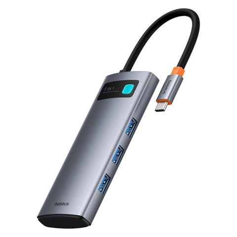 Hub USB-C Baseus Metal Gleam 7w1 HDMI 4K 60Hz / 3x USB 3.0 / USB-C PD / SD / microSD - szary