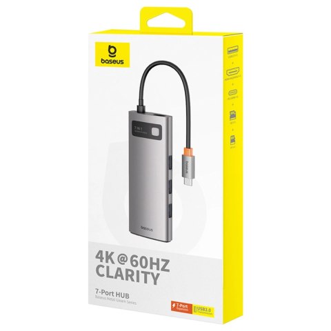 Hub USB-C Baseus Metal Gleam 7w1 HDMI 4K 60Hz / 3x USB 3.0 / USB-C PD / SD / microSD - szary