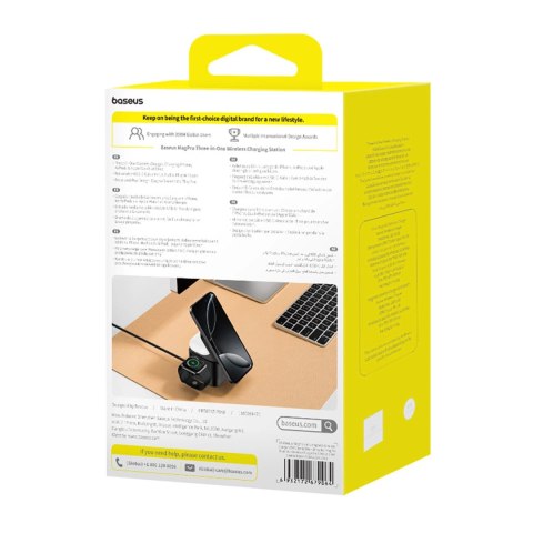 Ładowarka indukcyjna Baseus MagPro 3w1 25W kompatybilna z MagSafe do telefonu i smartwatcha - czarna