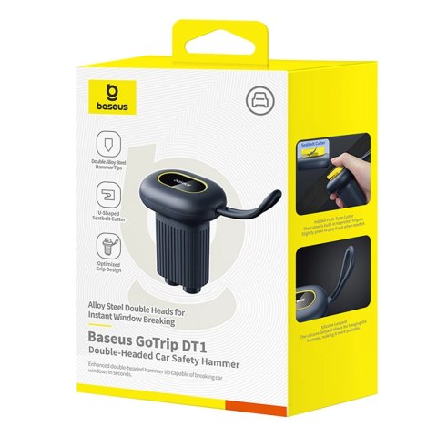 Młotek bezpieczeństwa Baseus GoTrip DT1 zbijak z podwójną głowicą i nożem do pasów - czarny