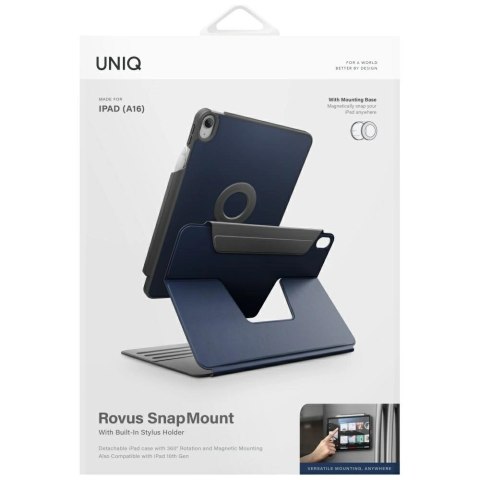 Etui UNIQ Rovus Snapmount Magnetic 360 Rotating Detachable do iPad 11" 2025 / iPad 10.9" 2022 (10 gen.) - granatowe
