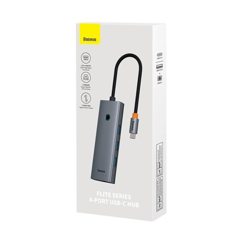 Hub USB-C 4w1 Baseus UltraJoy 3 x USB-A 3.0 + RJ45 - szary