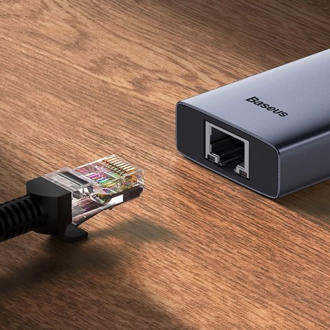 Hub USB-C 4w1 Baseus UltraJoy 3 x USB-A 3.0 + RJ45 - szary
