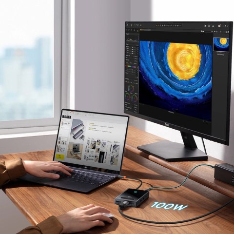 Hub USB-C 8w1 Baseus PioneerJoy HDMI 4K@60Hz + HDMI 4K@30Hz + DisplayPort 8K@30Hz + VGA + 2 x USB-A 3.0 + 2 x USB-C - szary