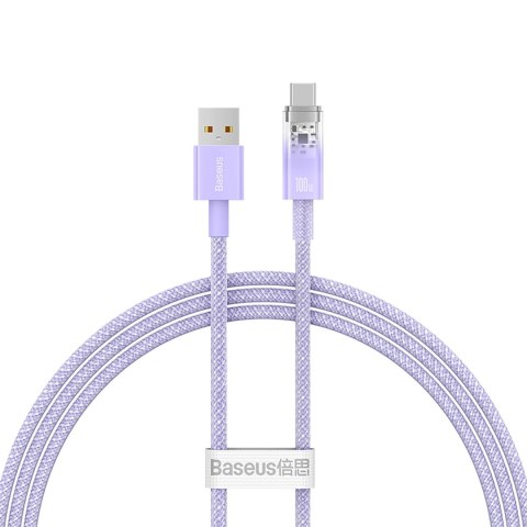 Kabel Baseus Explorer 100W USB-A - USB-C z inteligentnym czujnikiem temperatury 1m - fioletowy