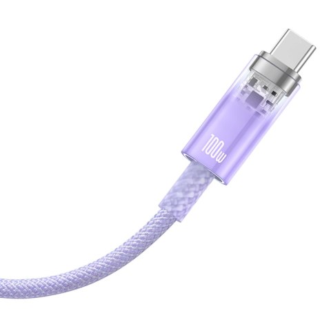 Kabel Baseus Explorer 100W USB-A - USB-C z inteligentnym czujnikiem temperatury 1m - fioletowy