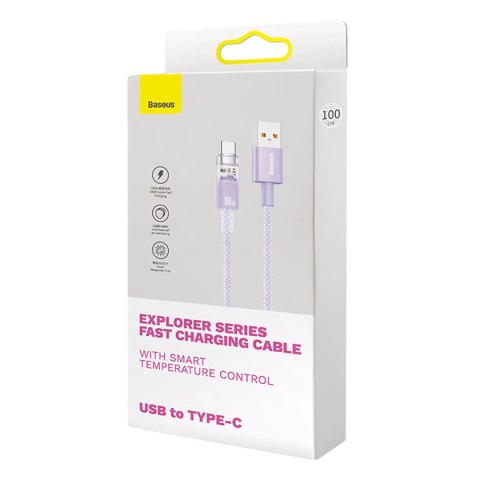 Kabel Baseus Explorer 100W USB-A - USB-C z inteligentnym czujnikiem temperatury 1m - fioletowy