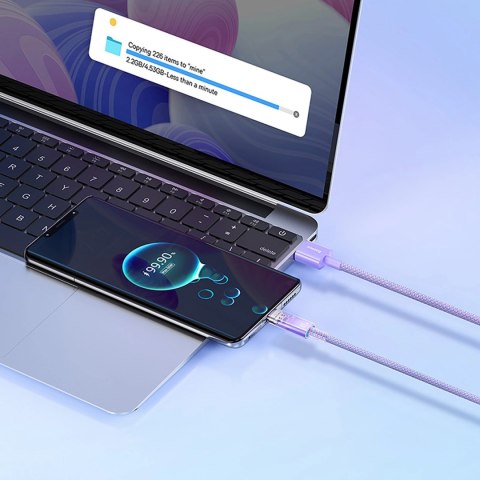 Kabel Baseus Explorer 100W USB-A - USB-C z inteligentnym czujnikiem temperatury 1m - fioletowy
