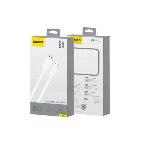 Kabel Dudao L2sT USB-A - USB-C 6A 1,2m - biały