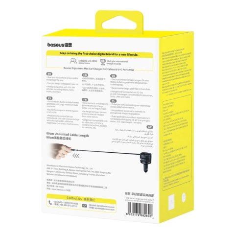 Ładowarka samochodowa Baseus Enjoyment Max 90W 2 x kabel USB-C + USB-A + USB-C - czarna