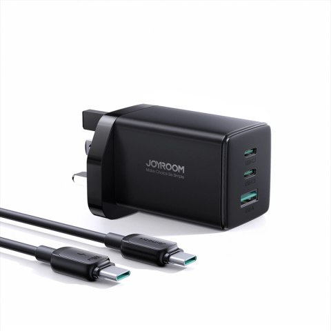 Ładowarka sieciowa Joyroom JR-TCG01 Ultra GaN 65W 2 x USB-C + 1 x USB-A (wtyczka UK) z kablem USB-C 100W 1,2m - czarna