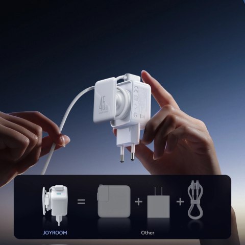 Ładowarka sieciowa Joyroom JR-TCL05 45W GaN z organizerem na kabel - biała