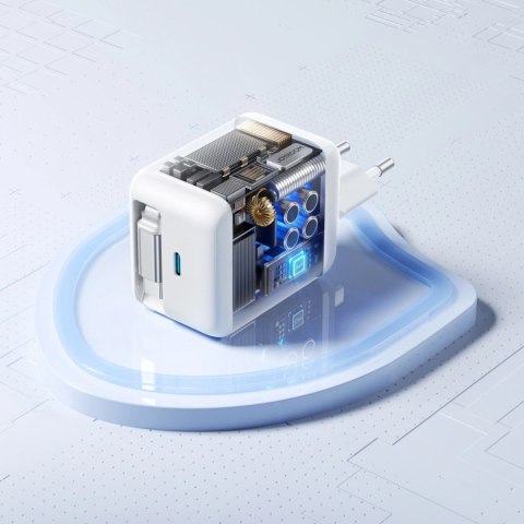 Ładowarka sieciowa Joyroom JR-TCL06 67W GaN z wbudowanym zwijanym kablem USB-C - biała