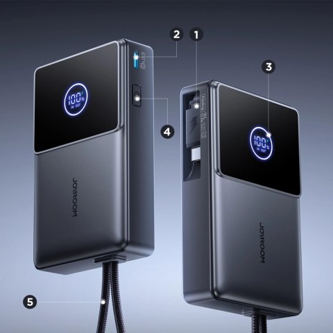 Powerbank Joyroom JR-PR1 10000mAh 22,5W z wbudowanym zwijanym kablem USB-C - czarny