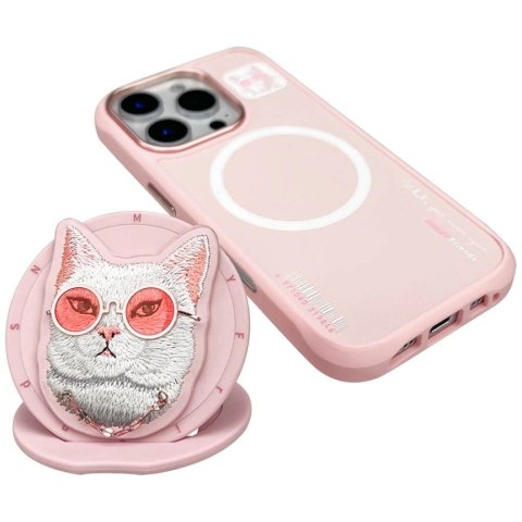 Etui Nimmy Glasses Cool Cat MagSafe na iPhone 16 Pro Max - różowe
