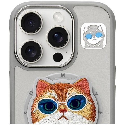 Etui Nimmy Glasses Cool Cat MagSafe na iPhone 16 Pro Max - szare