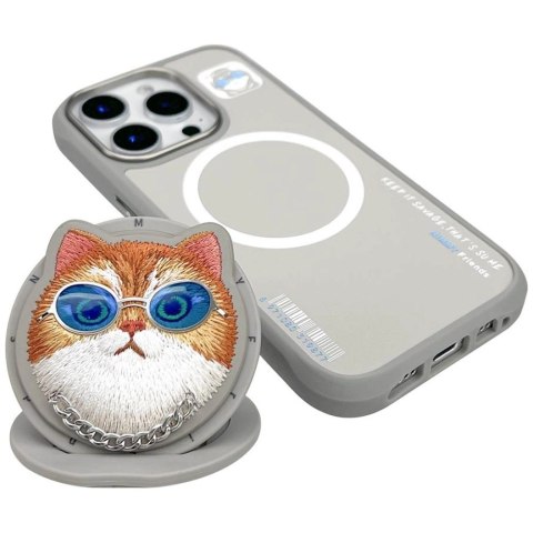 Etui Nimmy Glasses Cool Cat MagSafe na iPhone 16 Pro Max - szare
