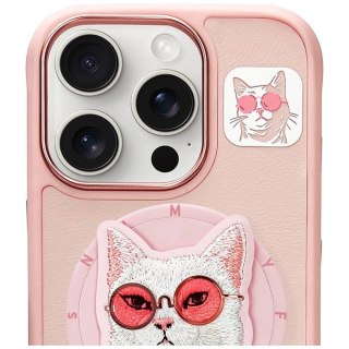 Etui Nimmy Glasses Cool Cat MagSafe na iPhone 16 Pro - różowe