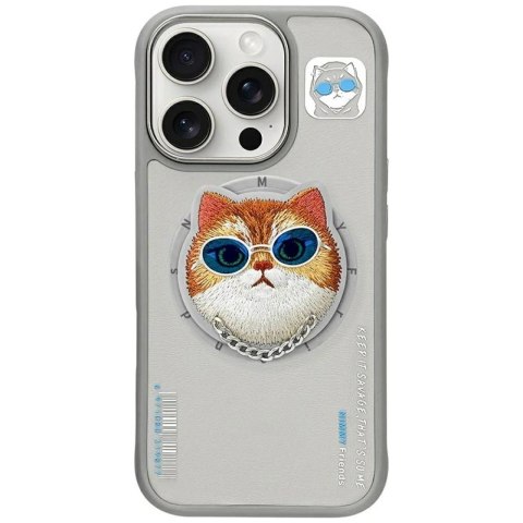 Etui Nimmy Glasses Cool Cat MagSafe na iPhone 16 Pro - szare