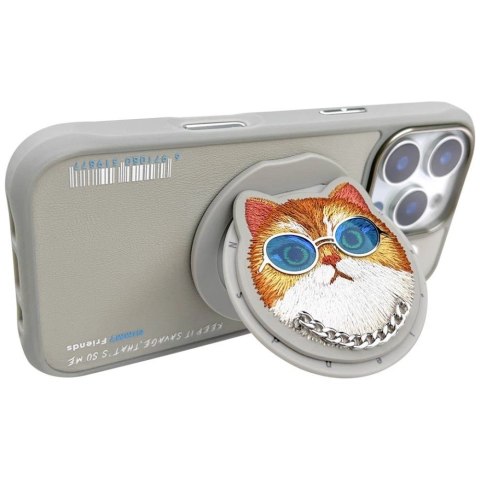 Etui Nimmy Glasses Cool Cat MagSafe na iPhone 16 Pro - szare