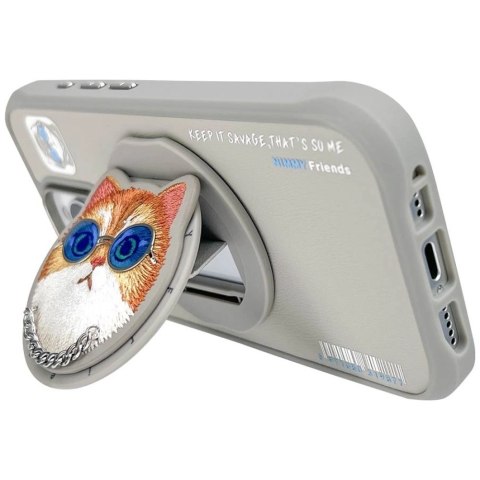Etui Nimmy Glasses Cool Cat MagSafe na iPhone 16 Pro - szare