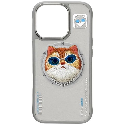 Etui Nimmy Glasses Cool Cat MagSafe na iPhone 16 Pro - szare