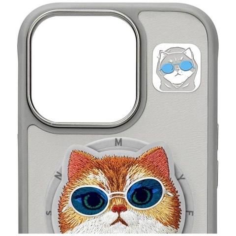 Etui Nimmy Glasses Cool Cat MagSafe na iPhone 16 Pro - szare