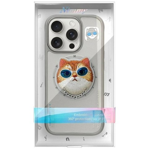 Etui Nimmy Glasses Cool Cat MagSafe na iPhone 16 Pro - szare