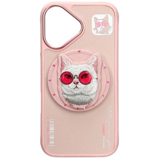 Etui Nimmy Glasses Cool Cat MagSafe na iPhone 16 - różowe