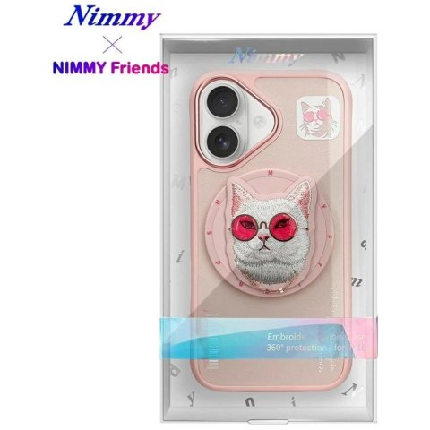 Etui Nimmy Glasses Cool Cat MagSafe na iPhone 16 - różowe