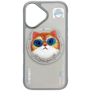 Etui Nimmy Glasses Cool Cat MagSafe na iPhone 16 - szare
