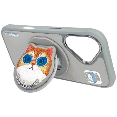 Etui Nimmy Glasses Cool Cat MagSafe na iPhone 16 - szare