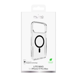 Etui Puro Lite Mag TPU+PC kompatybilne z MagSafe na iPhone 17 Pro Max - przezroczyste z czarnym pierścieniem