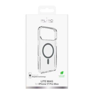 Etui Puro Lite Mag TPU+PC kompatybilne z MagSafe na iPhone 17 Pro Max - przezroczyste z szarym pierścieniem