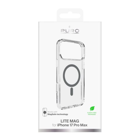 Etui Puro Lite Mag TPU+PC kompatybilne z MagSafe na iPhone 17 Pro Max - przezroczyste z szarym pierścieniem