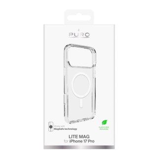 Etui Puro Lite Mag TPU+PC kompatybilne z MagSafe na iPhone 17 Pro - przezroczyste z białym pierścieniem