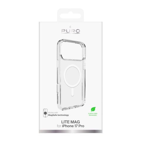 Etui Puro Lite Mag TPU+PC kompatybilne z MagSafe na iPhone 17 Pro - przezroczyste z białym pierścieniem
