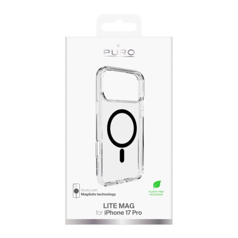 Etui Puro Lite Mag TPU+PC kompatybilne z MagSafe na iPhone 17 Pro - przezroczyste z czarnym pierścieniem