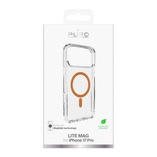 Etui Puro Lite Mag TPU+PC kompatybilne z MagSafe na iPhone 17 Pro - przezroczyste z pomarańczowym pierścieniem